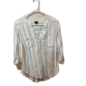 Torrid Plus size 1 blue striped V neck 3/4 sleeve womens shirt blouse tunic